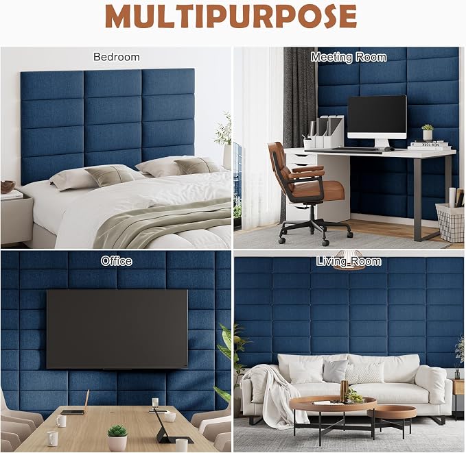 IFNOW Upholstered Wall Mounted Headboard, 3D Soundproof Wall Panels Peel and - Image 5