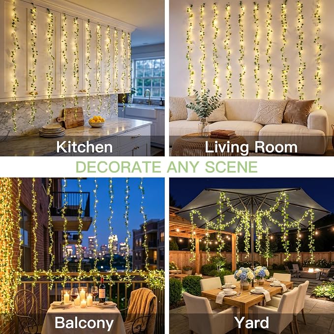 suddus 200 LED Vine with Light Plug in, 6.5ft x 6.5ft Ivy Fairy Curtain Lights - Image 4