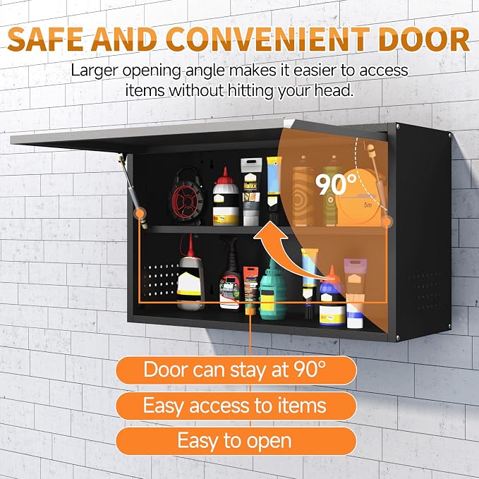 Metal Garage Wall Cabinet with Up-Flip Door, Float Tool Cabenit with Adjustable - Image 4