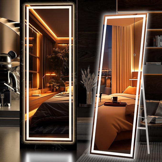Hasipu Full Length Mirror with Lights, Full Body Dressing Standing, Hanging by Whatssuitableisthebest