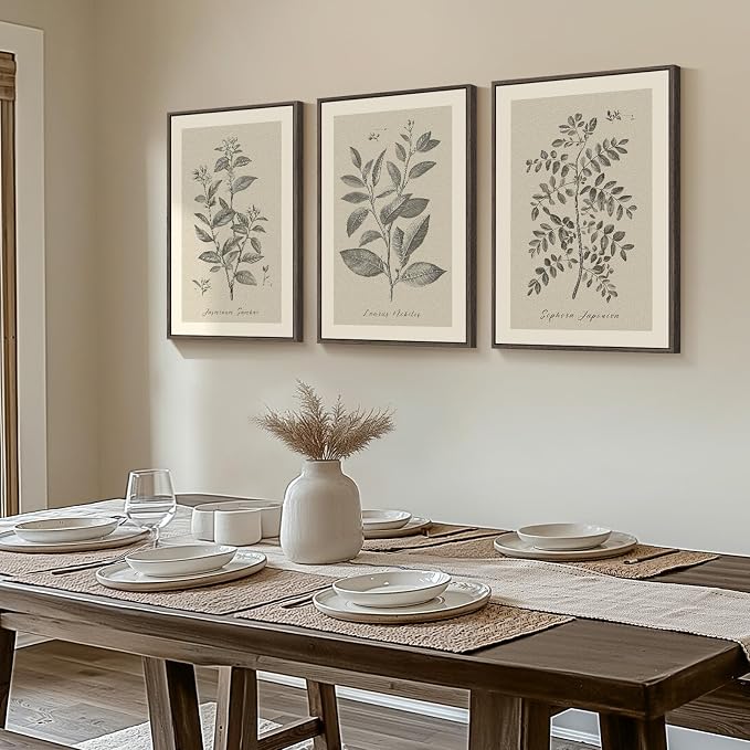 Framed Vintage Botanical Wall Art, 3 Piece Neutral Floral Plants Canvas - Image 4