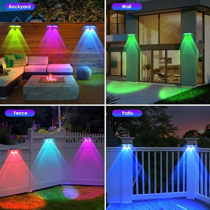 LIANGLOME Solar Fence Lights Outdoor, 2PK RGB Solar Lights - Image 5