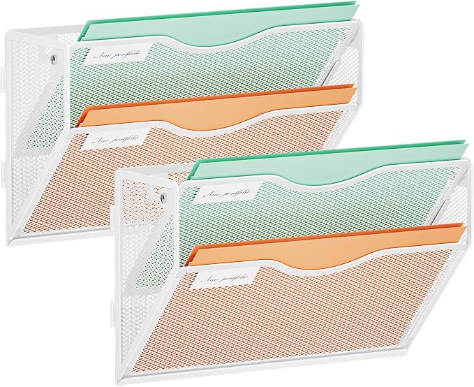 Marbrasse Wall File Holder 2-Tier Hanging Wall File Organizer, Mesh Mail Holder by Marbrasse