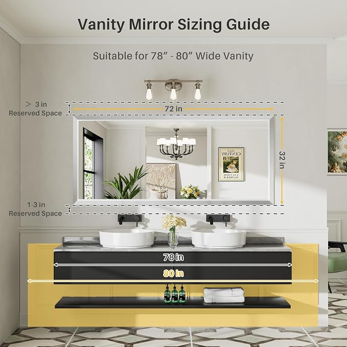72x32 Inch Brushed Silver Bathroom Mirror - Image 2