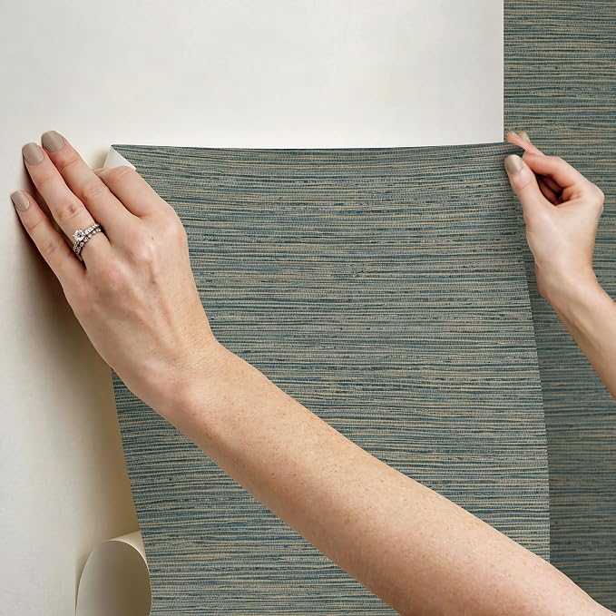 RoomMates Teal Dimensional Grasscloth Peel and Stick Wallpaper, RMK12684PLW - Image 8