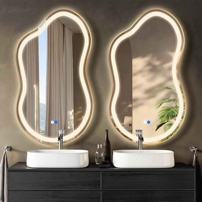 Irregular Led Backlit Bathroom Mirror -24"x36" Single Piece, Asymmetrical Cloud by Dorlicecass