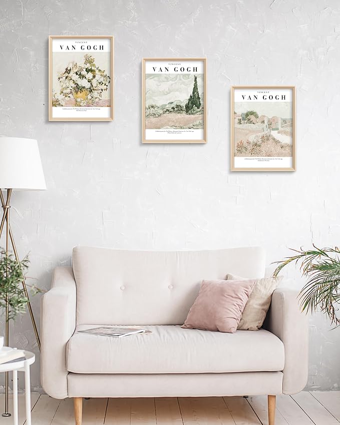 HesenDot Van Gogh High Framed Wall Art Set of 3, 12x16in Neutral Floral Canvas - Image 5