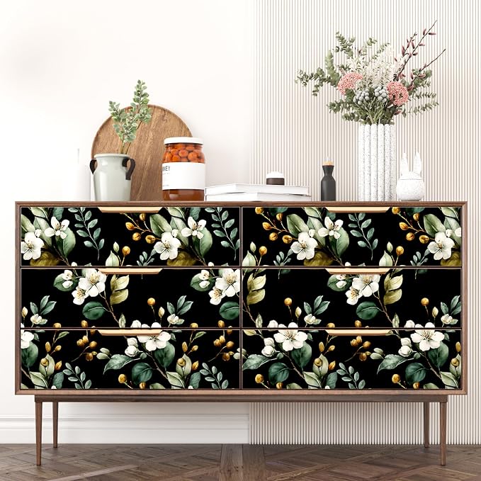 Black Floral Wallpaper Peel and Stick, Vintage Dark Green Leaves - Image 7