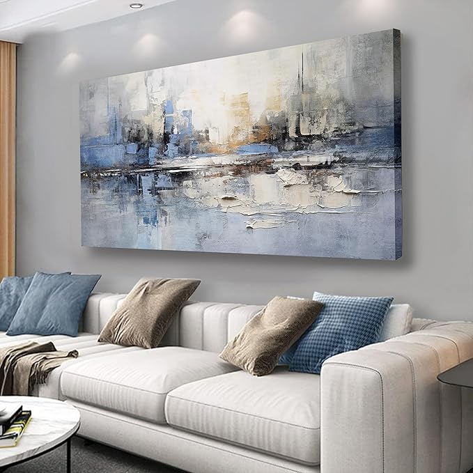 VHMING Abstract Wall Art Wall Decor Blue and Gray White Modern Canvas Wall by VHMING