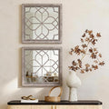 Set of 2 18 Inch Large Square Brown Window Pane Wall Mirrors, Shatterproof by HMANGE