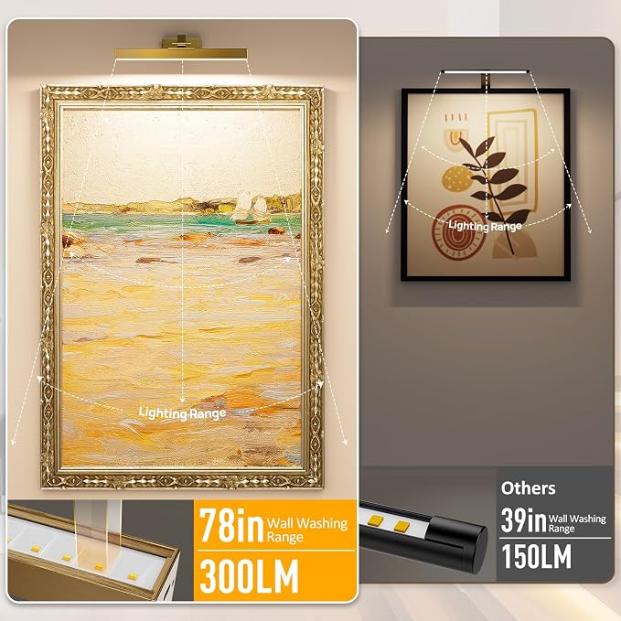 Afyuol Picture Lights for Wall, Brass Battery Operated Picture Light 16in Art - Image 2