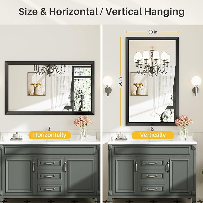 Briivue 50x30 Inch Black Bathroom Mirror - Image 5