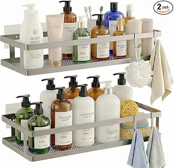 PUSDON 2-Pack Minimalist Shower Caddy Wall Mount, Open Frame Bathroom Shelf by PUSDON