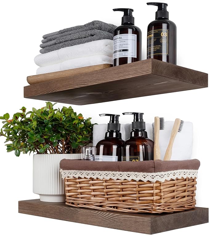 BGMG Wood Floating Shelves for Wall 18 inch Set of 2, Rustic Wooden Wall Mount by BGMG