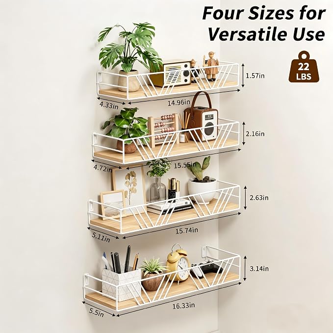 Floating Shelves for Wall, 4 Sets Rustic Wall Mounted Shelves - Image 3