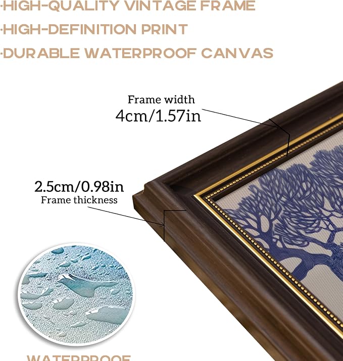 Vintage Gold Framed Wall Art Oak Tree Forest Painting Canvas Prints Blue - Image 5