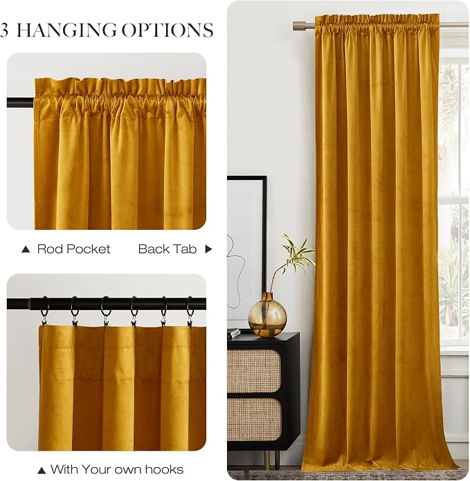 NICETOWN Yellowish Gold Velvet Curtains 108 inches Long, Bedroom Velvet Window - Image 5