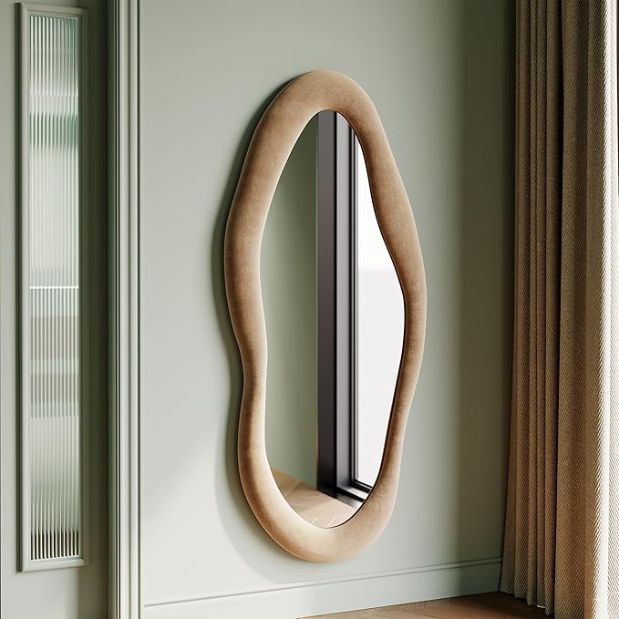 Honyee 55" x 24" Wall Mirror, Flannel Wrapped Wooden Frame Wavy Mirror by Honyee