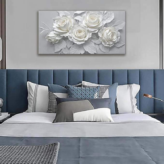 Suconvng White Flower Wall Art Painting Canvas Art Wall Decor 20 X 40 Inch - Image 2