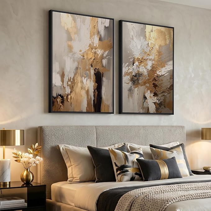 Large Framed Neutral Abstract Wall Art, 2 Piece Modern Canvas Prints Paintings - Image 4