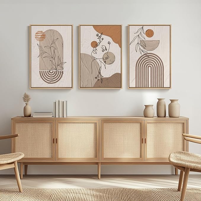 Large Framed Earth Tone Boho Abstract Wall Art - Image 8