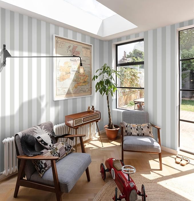 Guvana 17.7"×394" Grey and White Peel and Stick Wallpaper Striped Contact Paper - Image 2