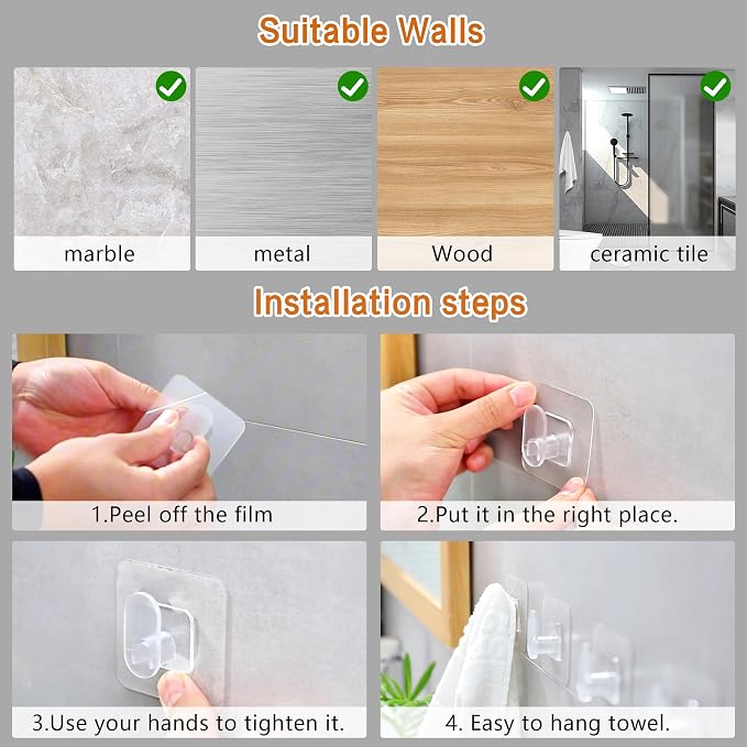 DELITON Clear Cute Storage Hooks, 10 Packs, Adhesion - Image 6
