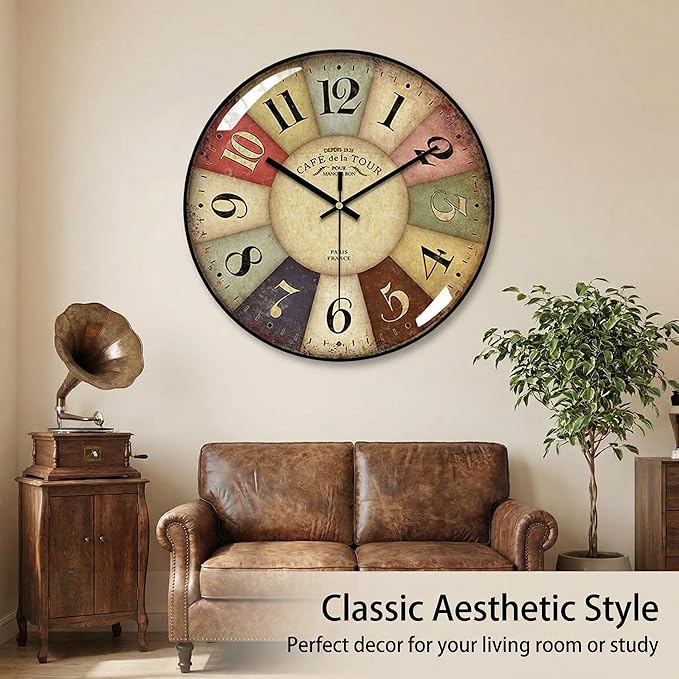 Vintage Wall Clock-12 Retro Rustic Style Quartz Clock, Silent Non-Ticking - Image 2