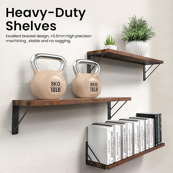 BAYKA 23-in Floating Wall Shelves, Rustic Wood Wall Shelves - Image 5