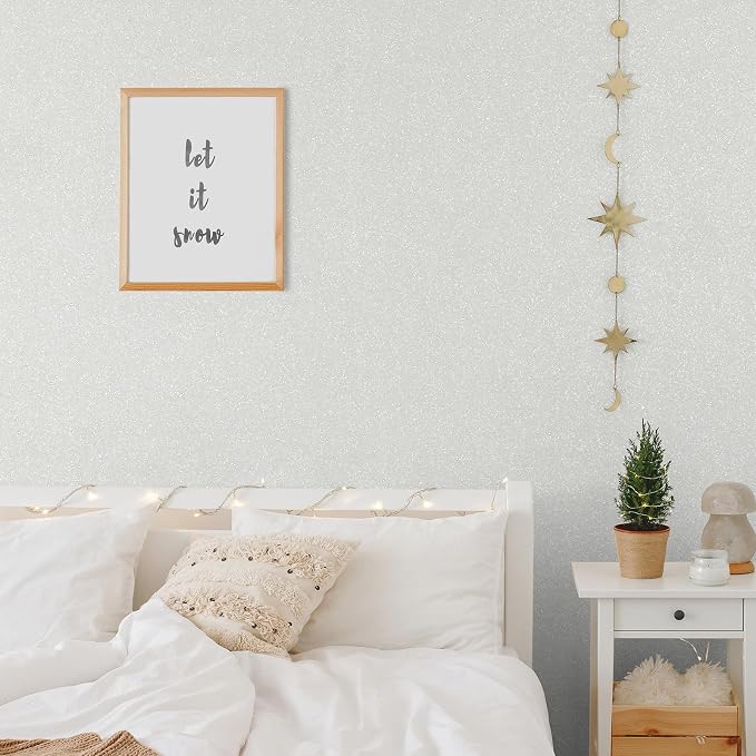 CHIHUT 15.7''x236'' Shimmer Pearl White Glitter Wallpaper Stick and Peel - Image 3