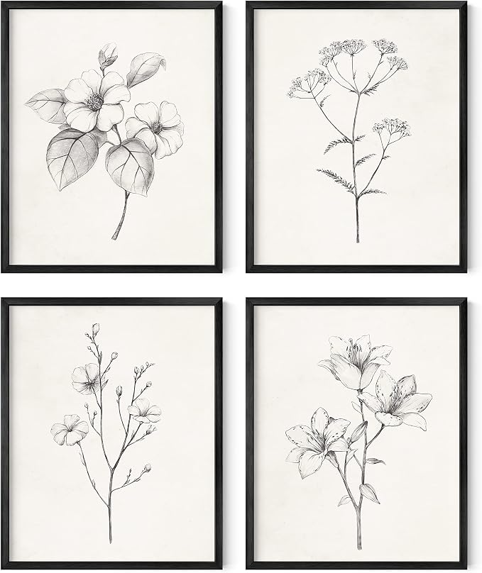 HAUS AND HUES Grey Floral Wall Art by HausandHuesArtPrints