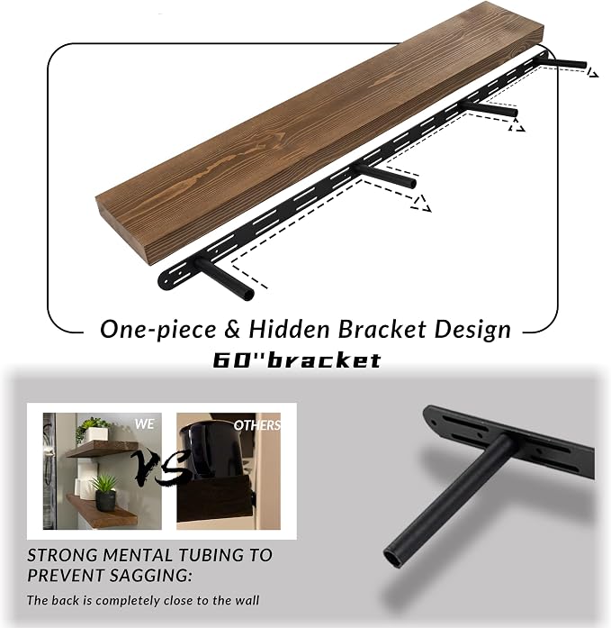 Floating Shelves 60 inch Long for Wall, Rustic Wood Wall Mounted Shelves for - Image 4