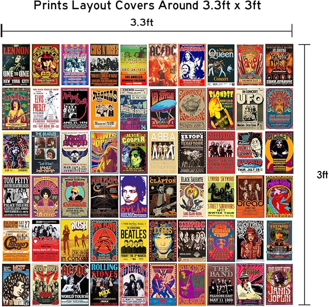 WOONKIT 60 PC Vintage Rock Band Posters, 70s 80s 90s Retro Concert Prints - Image 7