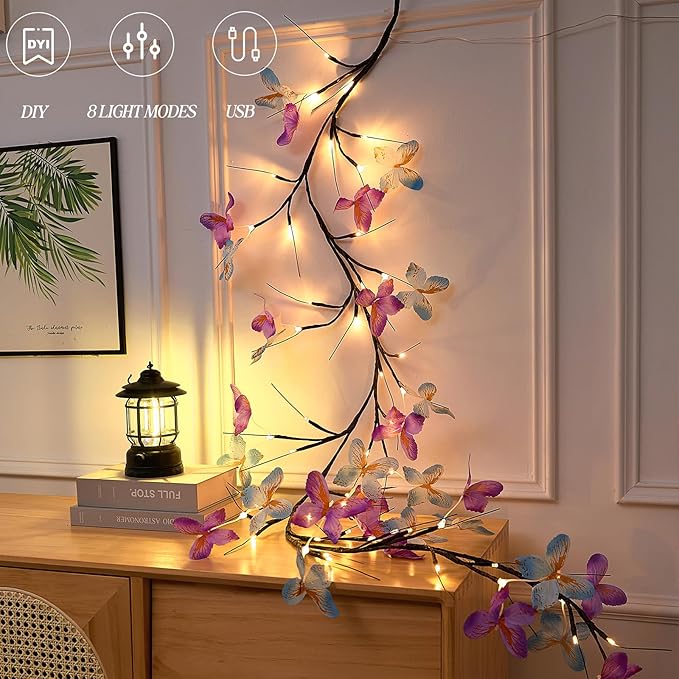 Willow Vine Light with Butterfly 48LED 5.9FT Enchanted Wall Decoration Vine - Image 2