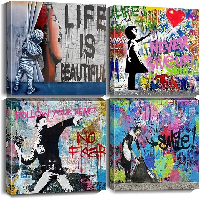 Biufo Banksy Canvas Wall Art Prints Pop Street Art Picture Paintings by Biufo