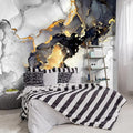 -Grey and White Marbled Fabric Wallpaper Living Room Abstraction Art Bedroom by YIHWM-PurchaseNow