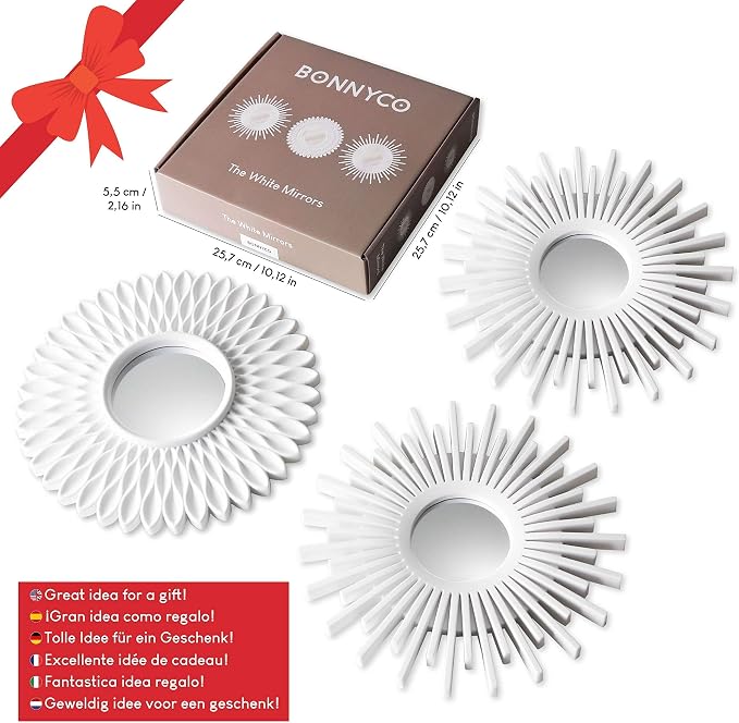 BONNYCO Wall Mirrors Pack of 3, Round White Mirrors - Image 7