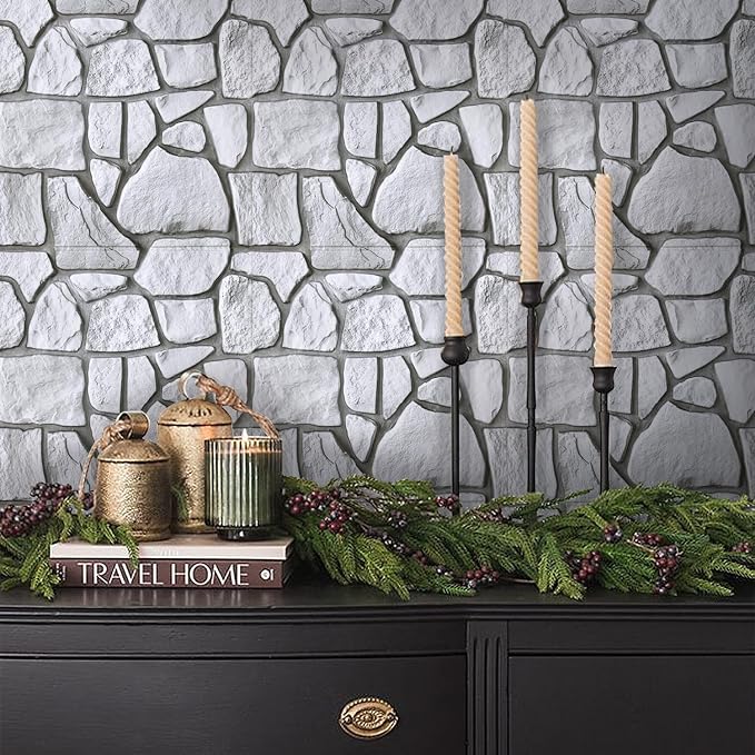 COMSTICKC 3D Faux Gray Stone Wall Sticker Peel and Stick Wall Panels, - Image 2