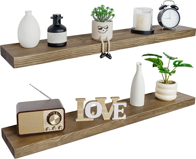 BGMG Wood Floating Shelves for Wall 60 inch Set of 2, Dark Walnut Floating by BGMG