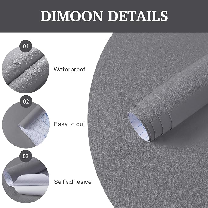 Dimoon 17.7''x393'' Peel and Stick Wallpaper Grey Contact Paper - Image 3