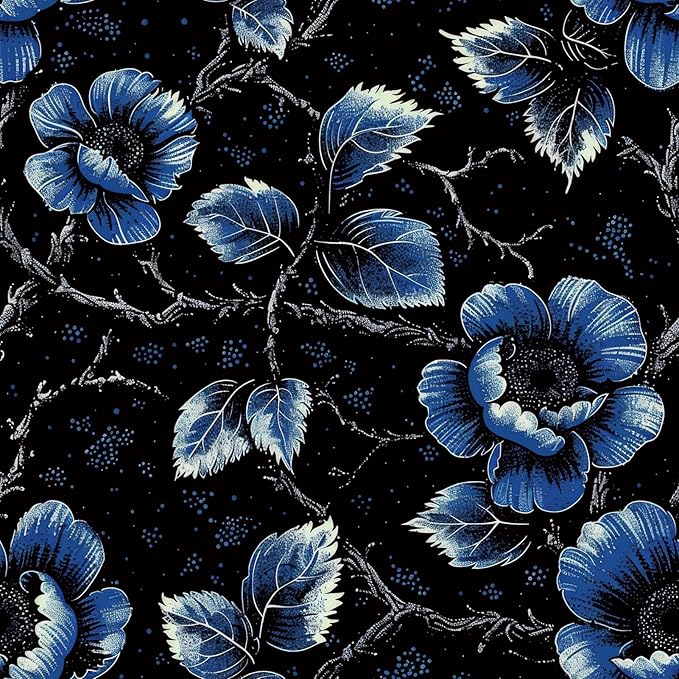 FLFK Floral Wallpaper Peel and Stick Dark Blue Flower Wallpaper 16" x 128" by FLFK