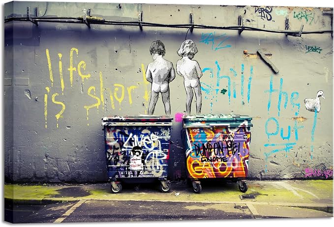 Wieco Art Gallery Wrapped Canvas Prints Life is Short Chill the Duck Out Banksy by WiecoArt