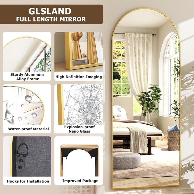 GLSLAND-21x64 inch Full Length Mirror-Aluminum Alloy Frame-Arch Mirror Full - Image 4