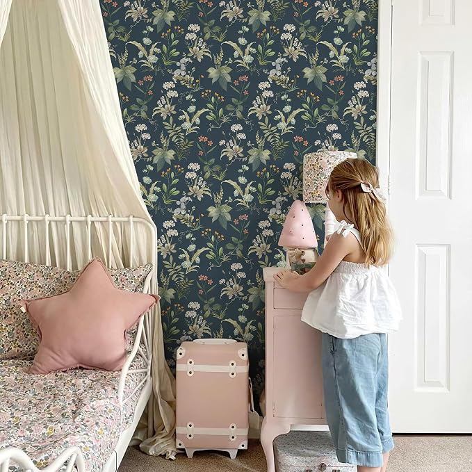 Simon&Siff Vintage Peel and Stick Wallpaper Blue Floral Wallpaper Wildflowers - Image 7