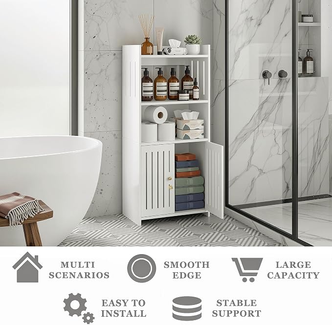 HAYOFAMY Bathroom Storage Cabinet, 4-Tier White Floor Cabinet Freestanding - Image 6
