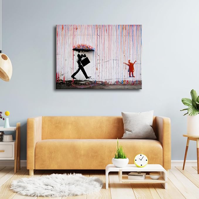 Wieco Art Large Banksy Raining Day or Colorful Graffiti Street Famous Canvas - Image 4