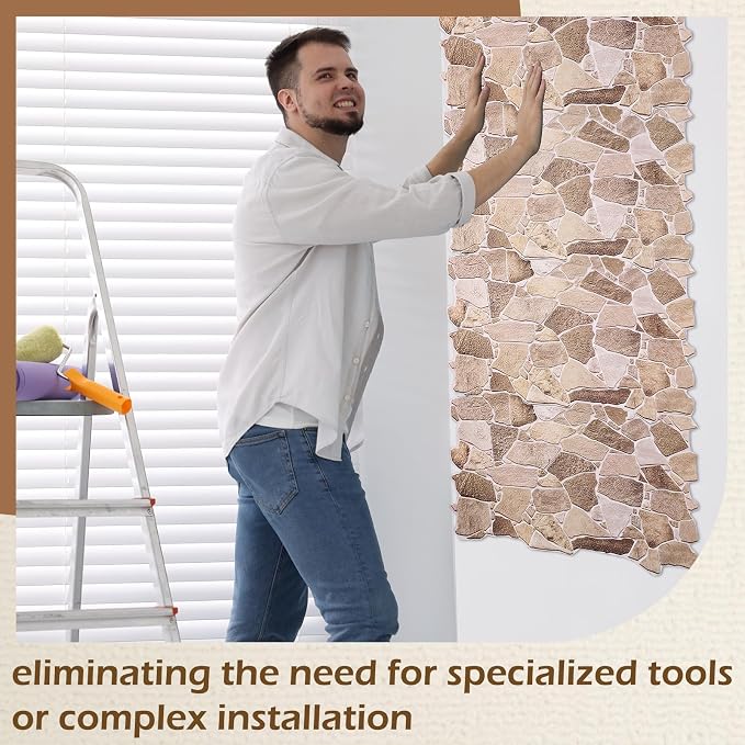 12 Pack 38.6" x 18.9" Peel and Stick 3D Faux Stone Wall Panels PVC Lightweight - Image 4