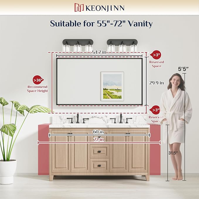 Keonjinn 55 x 30 Inch Black Bathroom Mirrors - Image 7