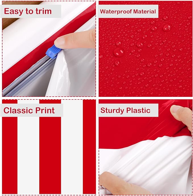 Kochorie 100 Ft x 54 Inch Red & White Striped Tablecloth Roll - Image 3