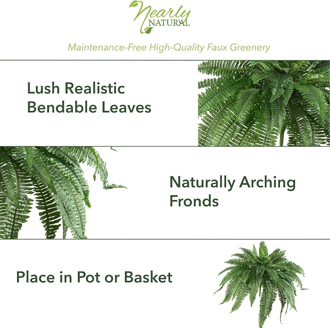 Nearly Natural 48-in Artificial Boston Fern, Large Hanging Fake Plant Wall Decor - Image 5